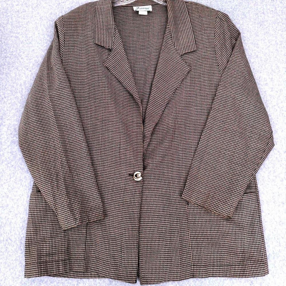 Vintage Joanna Houndstooth Blazer L Brown Black Dark Academia Grandpacore USA